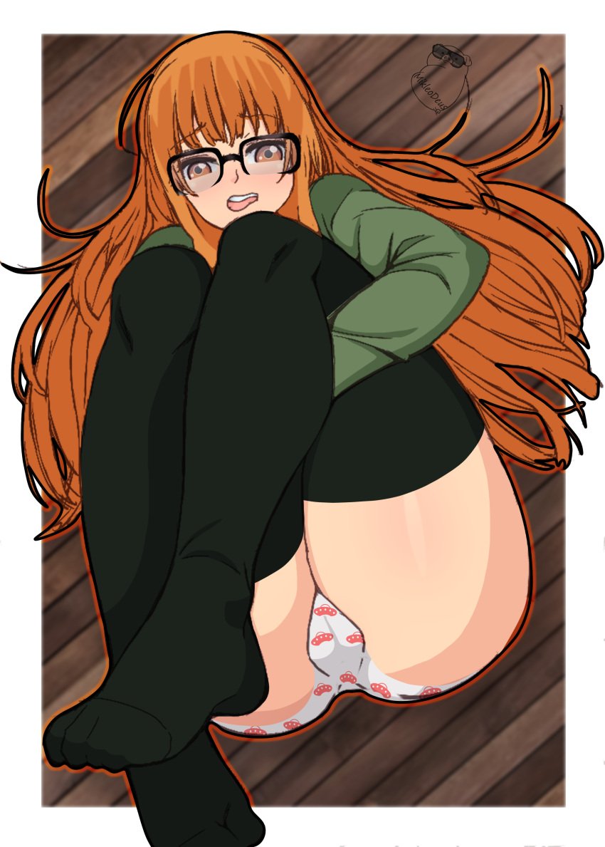 cameltoe color glasses huge_ass mikleodeus mushi024 panties persona persona_5 sakura_futaba thick_thighs