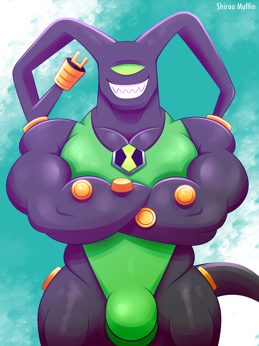 absurd_res alien ben_10 black_body bulge cartoon_network feedback green_eyes hi_res humanoid male male/male male_only muscular omnitrix pecs shirou_muffin solo