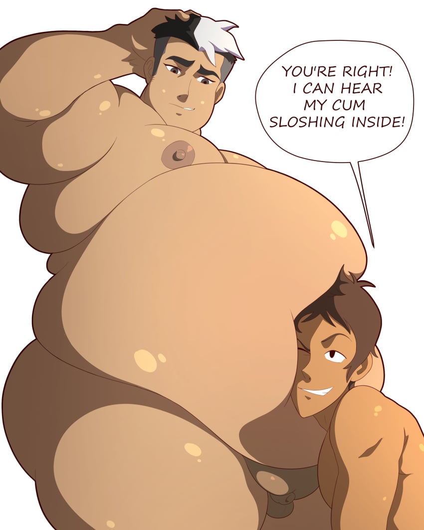 2boys balls belly belly_inflation bhm big_belly dialogue dkmate english_text fat fat_man flaccid gay inflation lance_mcclain male male_only moobs multiple_boys obese obese_male overweight overweight_male penis takashi_shirogane text thick_thighs voltron voltron:_legendary_defender yaoi