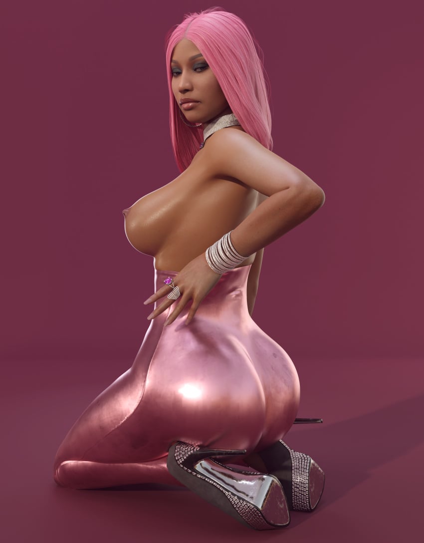 1girls 3d 3d_(artwork) african african_female big_ass big_breasts brown_body brown_skin call_of_duty call_of_duty_modern_warfare_2_(2022) celebrity dark-skinned_female dark_skin emberstock female female_only heels human jewelry latex latex_bodysuit latex_suit long_hair looking_at_viewer makeup nicki_minaj pink_hair real_person shiny_skin solo topless