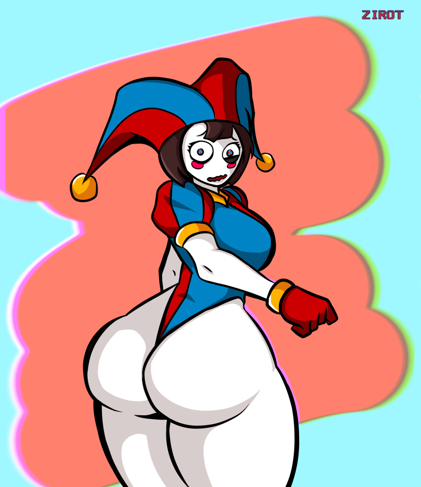 1girls 2023 2d 2d_(artwork) 2d_artwork big_ass big_breasts big_butt brown_hair female female_focus female_only glitch_productions gloves gooseworx huge_ass huge_butt jester jester_cap jester_costume jester_girl jester_hat jester_outfit looking_at_viewer looking_back pomni pomni_(the_amazing_digital_circus) short_hair the_amazing_digital_circus thick_ass thick_legs thick_thighs wide_hips zirot