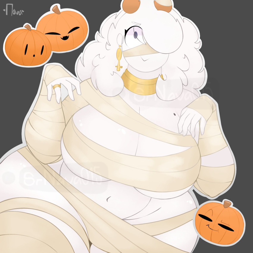 belly big_breasts breasts collar curvaceous curves curvy curvy_body curvy_hips curvy_milf cute engagement_ring halloween halloween_costume hips huge_breasts kay_(srnava) looking_at_viewer marriage_ring mature_female milf mother mummy_costume mummy_wrappings pumpkin ring slightly_chubby smile srnava thick thick_thighs voluptuous wedding_ring wide_hips wraps