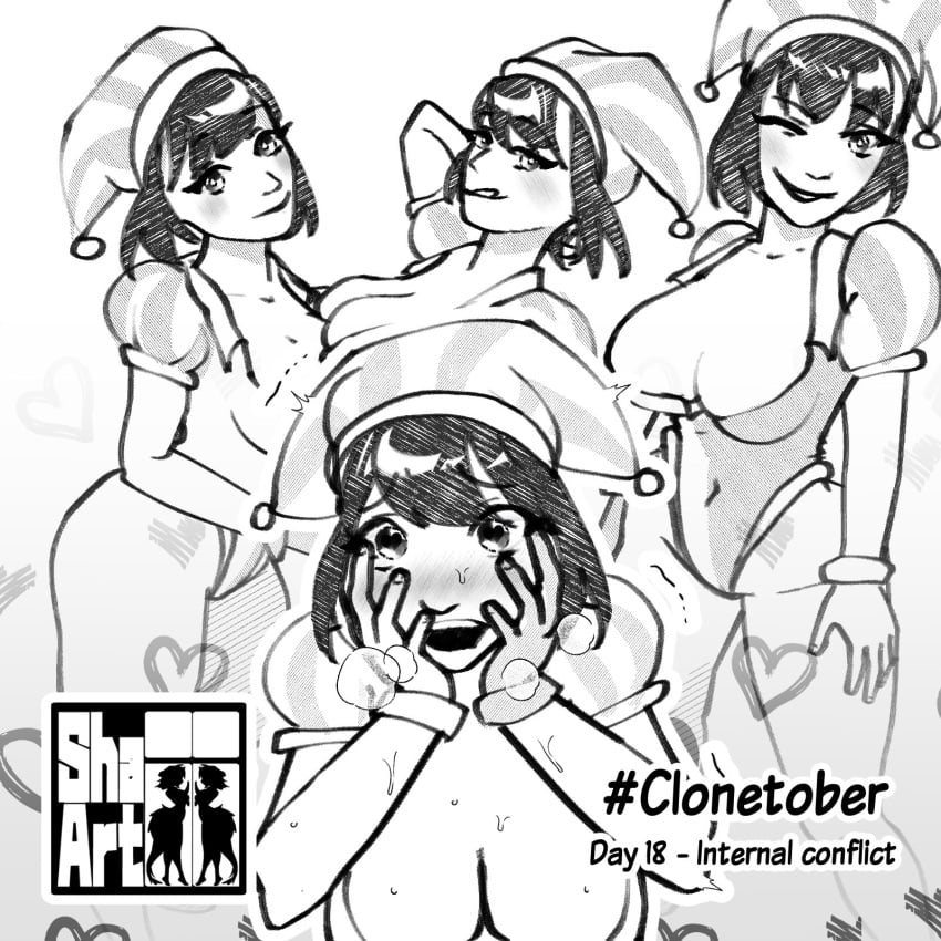 2023 2d 2d_(artwork) 2d_artwork big_breasts clone clonecest clones clonetober doppelganger glitch_productions gooseworx jester jester_cap jester_costume jester_girl jester_hat jester_outfit patreon pomni pomni_(the_amazing_digital_circus) selfcest shaii64 the_amazing_digital_circus