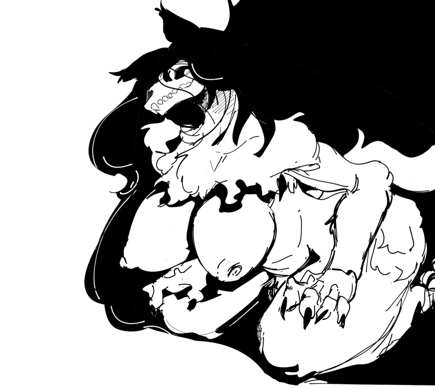 anthro big_breasts black_fur black_hair canine mal0 malo scp-1471 scp-1471-a scp_foundation skull_head tail thick_thighs wolf wolf_ears wolf_girl yamabat