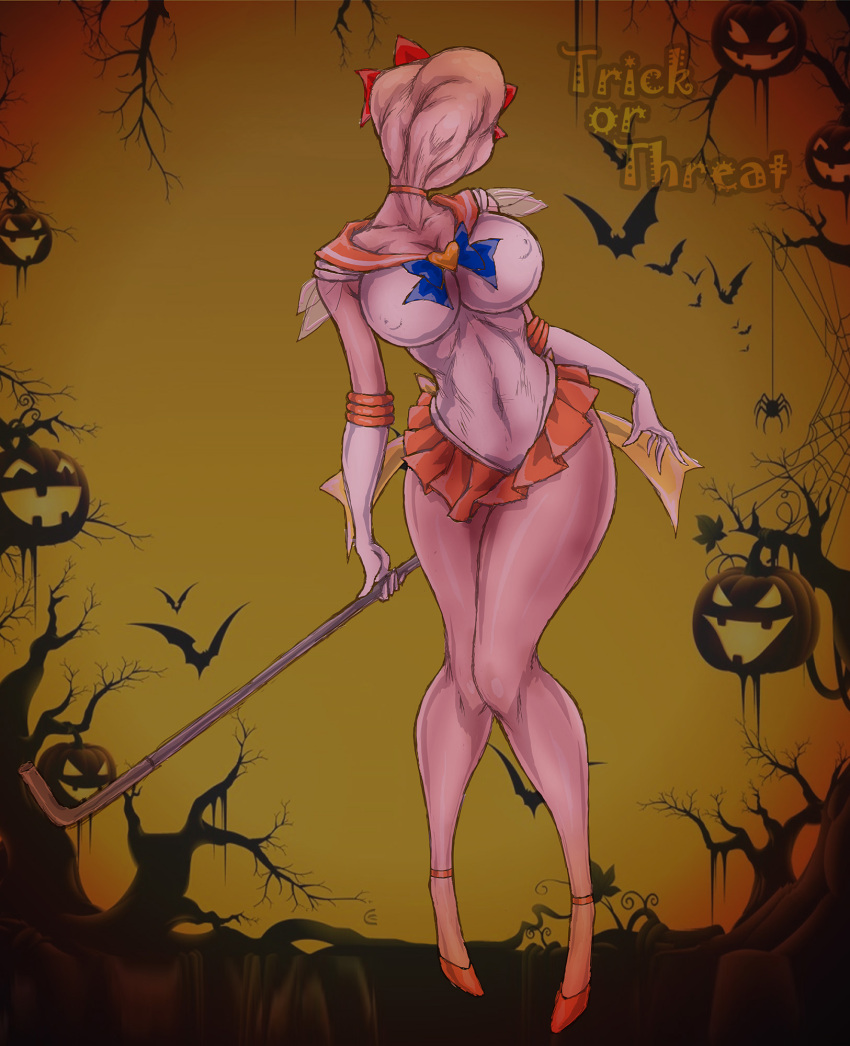 2d 2d_(artwork) bishoujo_senshi_sailor_moon breasts bubble_head_nurse choker clothing corruption faceless female female_only hairbow highres human imminent_rape konami large_breasts long_hair marubayashi_shumaru minako_aino mutant mutation nurse_(silent_hill) sailor_venus sailor_venus_(cosplay) silent_hill skirt smooth_skin solo tiara transformation