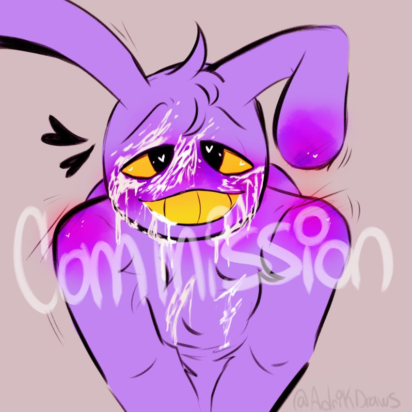 adrikdraws anthro blush bunny bunny_ears cum_on_face fur gloves gooseworx heart-shaped_pupils jax_(the_amazing_digital_circus) male male_focus male_only purple_body smiling solo_male tagme the_amazing_digital_circus yellow_eyes yellow_mouth