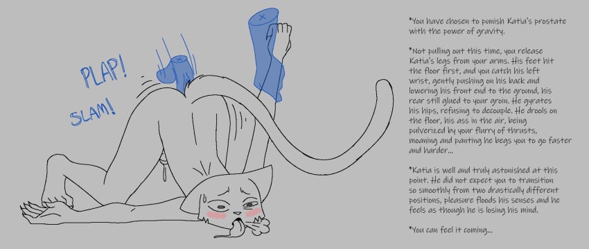 anal anal_sex anthro ass_up bethesda_softworks blush bodily_fluids disembodied_hand disembodied_penis drooling duo english_text felid genital_fluids genitals hi_res katia_managan khajiit madmanransom male male/male mammal penetration penis precum prequel_adventure rule_63 saliva text the_elder_scrolls tongue tongue_out webcomic