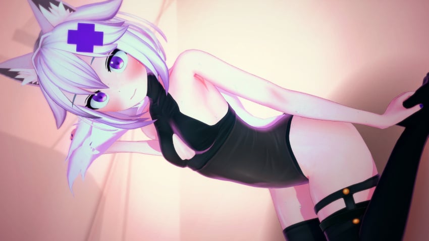 3d amoon black_clothing boob_window filian filian_(vtuber) filipinoboy furry indie_virtual_youtuber looking_at_viewer small_breasts swimsuit swimwear virtual_youtuber vtuber white_hair