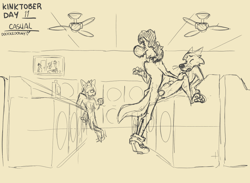 canid canine canis casual casual_exposure casual_nudity casual_sex doodledoggy gay hi_res in_public kinktober laundromat laundry male male/male mammal nsfw public public_sex sex toony washing_machine wolf yaoi