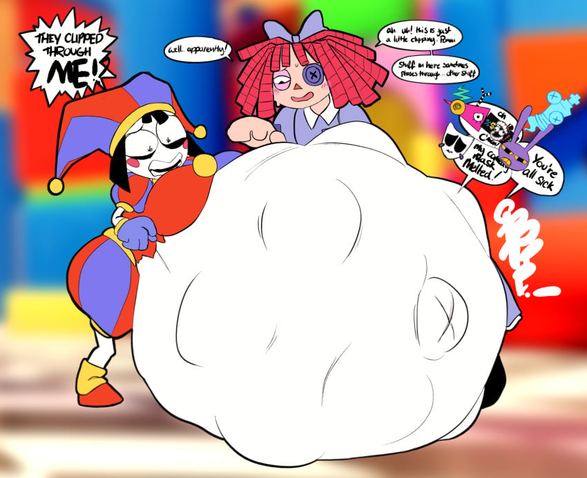 1boy 2023 2d 2d_(artwork) 2d_artwork 3girls belly belly_button clown clown_girl creamtreats digestion digestion_noises female_pred female_prey gangle_(the_amazing_digital_circus) glitch_productions gooseworx huge_belly jax_(the_amazing_digital_circus) jester jester_cap jester_hat jester_outfit kinger_(the_amazing_digital_circus) large_belly makeup male_prey navel outie outie_navel pale_skin pomni pomni_(the_amazing_digital_circus) ragatha ragatha_(the_amazing_digital_circus) the_amazing_digital_circus unwilling_pred vore vore_belly white_body zooble_(the_amazing_digital_circus)