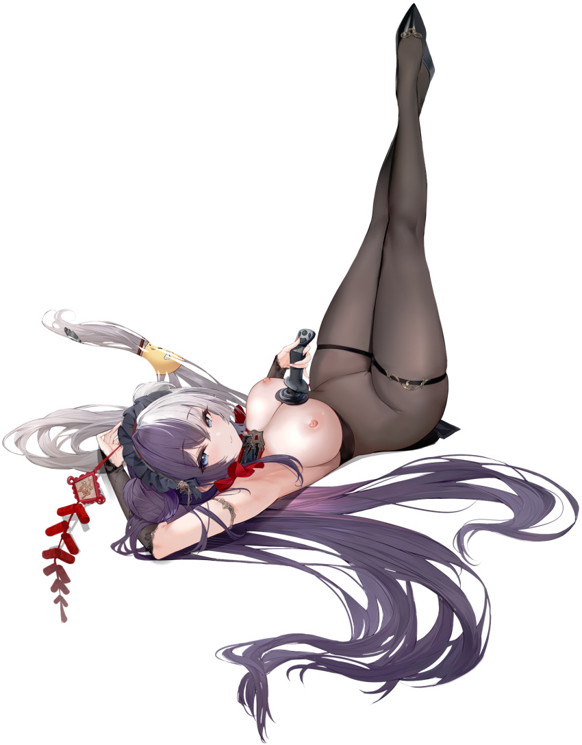 1girls artist_request azur_lane dragon_empery_(azur_lane) female legs legs_up light-skinned_female light_skin nipples purple_hair semi_clothed stockings ying_swei_(azur_lane) ying_swei_(frolicking_flowers,_verse_i)_(azur_lane)