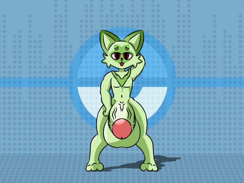 anthro balls big_balls big_penis domestic_cat felid feline felis generation_9_pokemon genitals hi_res hyper male mammal nintendo nsfwlittleguy penis pokemon pokemon_(species) solo sprigatito