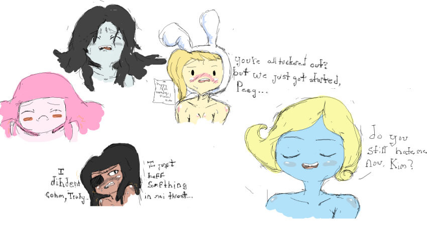 1boy 4girls adventure_time cheeseblade female female_focus fionna_the_human_girl implied_nudity kim_(adventure_time) male marceline multiple_girls princess_bubblegum trudy trudy_(adventure_time)