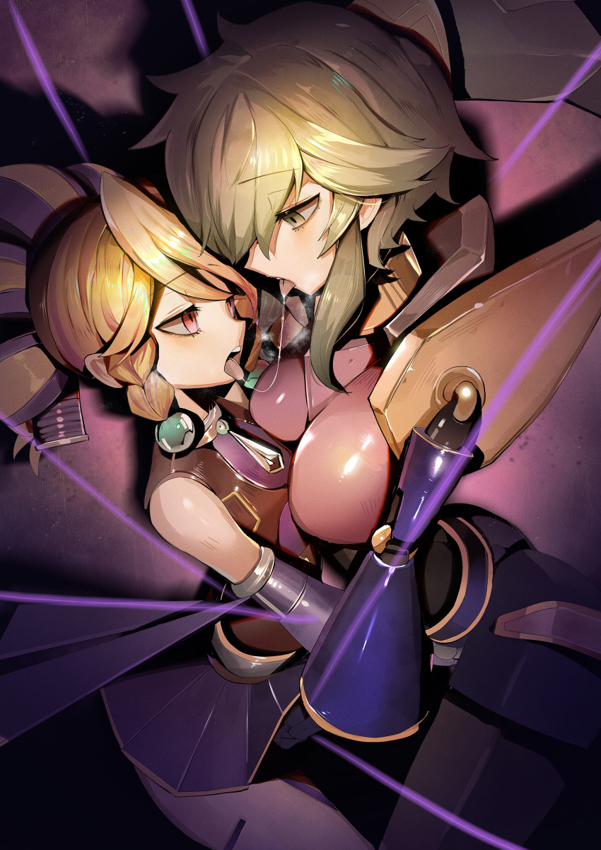 2girls big_breasts breasts duel_monster el_shaddoll_wendigo el_shaddoll_winda eye_contact female french_kiss french_kissing human humanoid open_mouth ro_g_(oowack) saliva_string saliva_trail tongue tongue_out yu-gi-oh! yuri yuri