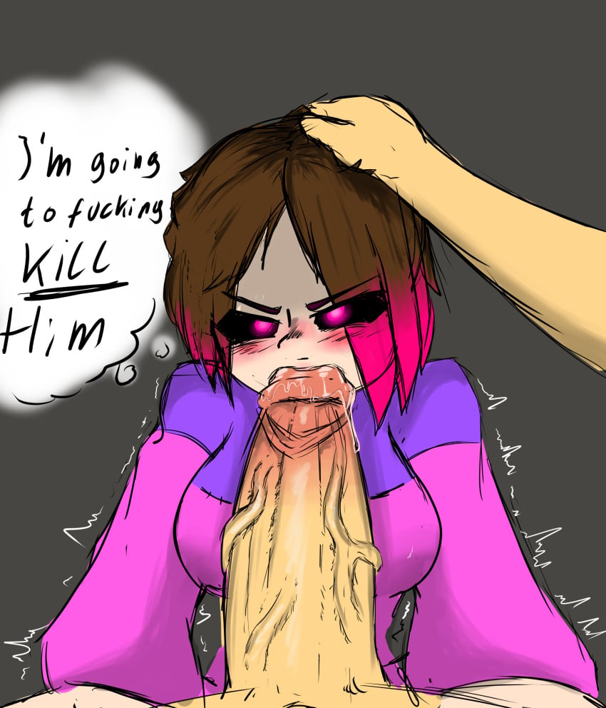 angry_face bete_noire frisk glitchtale pushing_away spit undertale undertale_(series) veiny_penis yellowartist