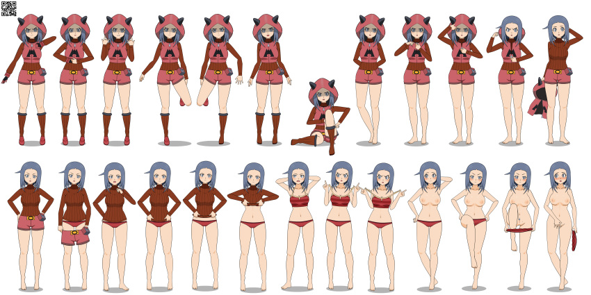 1girls 2d blue_eyes blue_hair blush bra breasts clothing completely_nude completely_nude_female female female_only full_body hoodie kisekae legs_together looking_at_viewer matching_underwear naked nipples nude open_mouth panties pokemon pubic_hair pussy qr_code red_bra red_panties red_underwear short_hair shorts solo solo_female spnati spread_legs sprite_sheet strip_poker_night_at_the_inventory stripping sweater team_magma team_magma_grunt team_magma_grunt_(female) team_magma_grunt_(pokemon_oras) team_magma_uniform transparent_background uncensored undressing villain villainess wide_hips