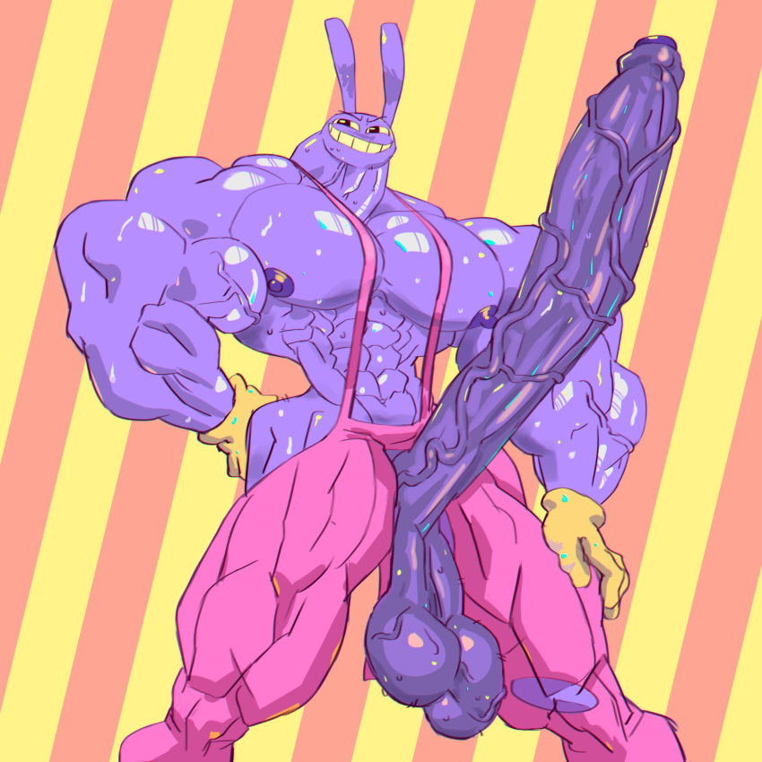 anthro anthro_bunny anthro_male anthro_only bodybuilder bunny color colored furry furry_male glitch_productions gooseworx hyper hyper_balls hyper_cock hyper_genitalia hyper_penis hyper_testicles jax_(the_amazing_digital_circus) low_hanging_balls male male_only muscles muscular muscular_arms muscular_male muscular_thighs omn10usly overalls penis purple_penis rabbit smile smiling solo solo_anthro solo_male sweating sweaty sweaty_body the_amazing_digital_circus