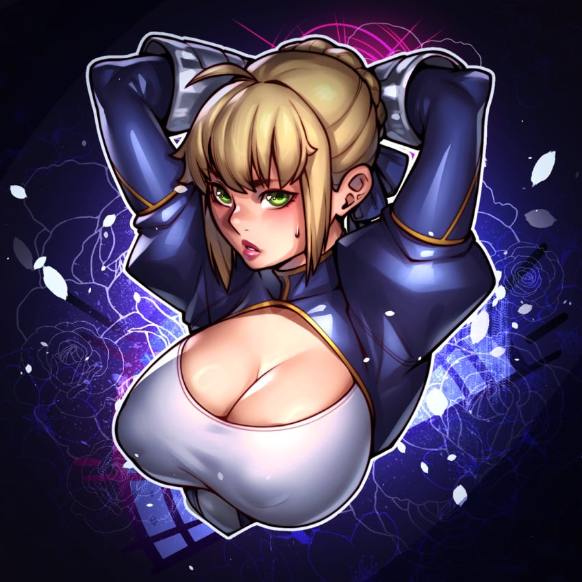 1girls anime anime_style artoria_pendragon artoria_pendragon_(fate) big_breasts blonde_hair danaphus fanart fate/stay_night fate_(series) green_eyes huge_breasts patreon saber