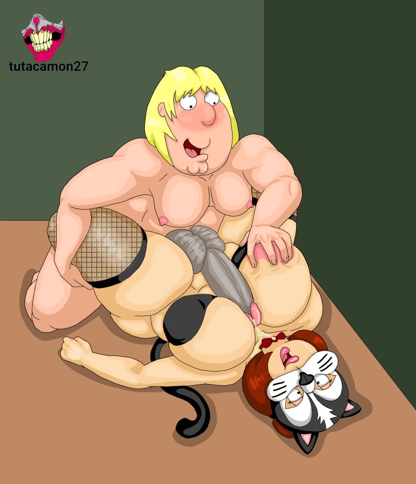 anal anal_sex big_balls big_breasts brother_and_sister brown_hair cat_mask chris_griffin dark_penis family_guy fatman futa futanari futanari_penetrated grabbing_breasts incest male male_on_futa meg_griffin tutacamon27 yellow_hair