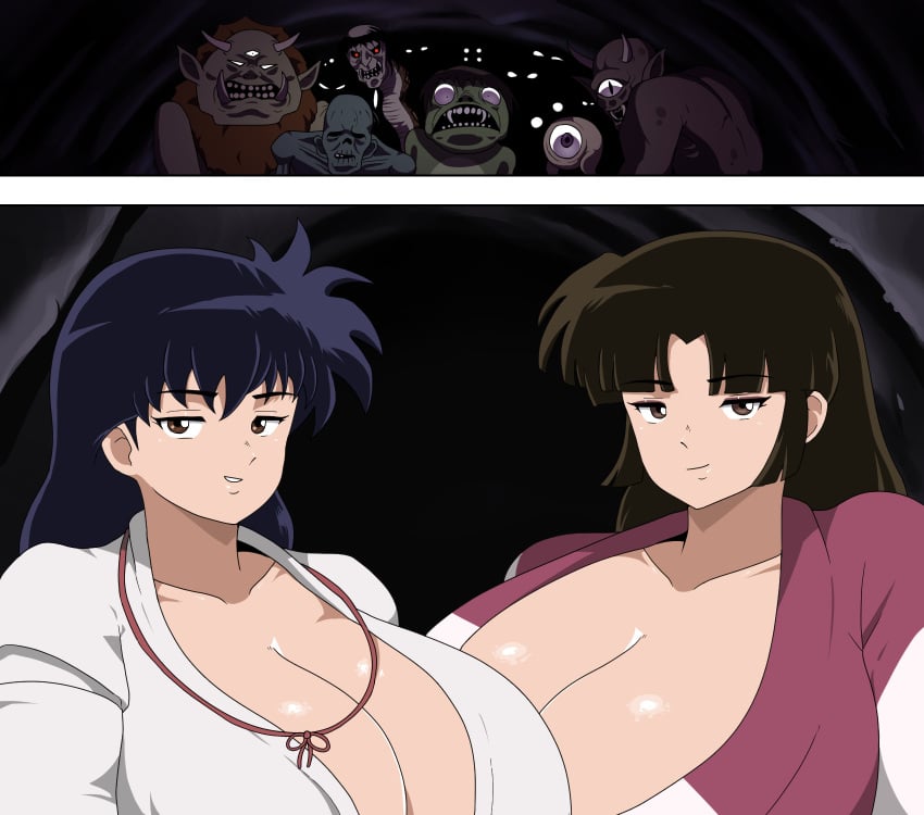 2girls big_breasts breasts cleavage female gigantic_breasts huge_breasts human inuyasha kagome_higurashi large_breasts massive_breasts monster multiple_monsters pulpawoelbo sango