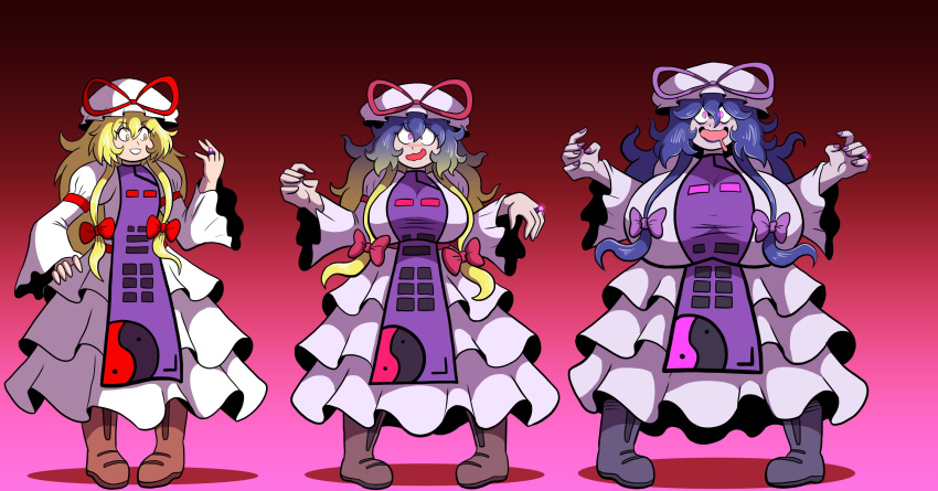 ass_expansion breast_expansion female getting_bigger hex_maniac hexification huge_ass huge_breasts pokemon prinnydood thick_thighs thigh_expansion touhou transformation transformation_sequence wide_hips yukari_yakumo