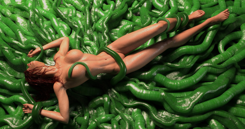 breasts pit red_hair tentacle tentacle_sex trapped