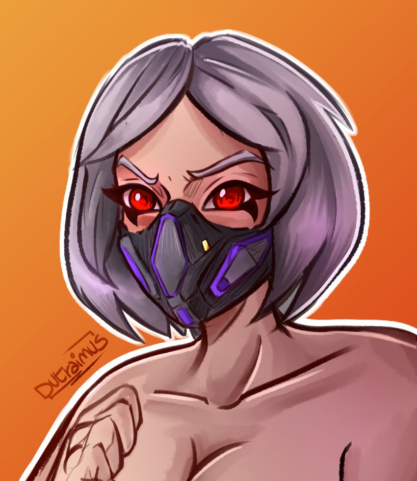 1girls 2023 2d 2d_(artwork) blush breasts dutraimus female female_focus female_only fortnite fortnite:_battle_royale hush_(fortnite) mask masked_female sketch watermark white_hair yellow_background