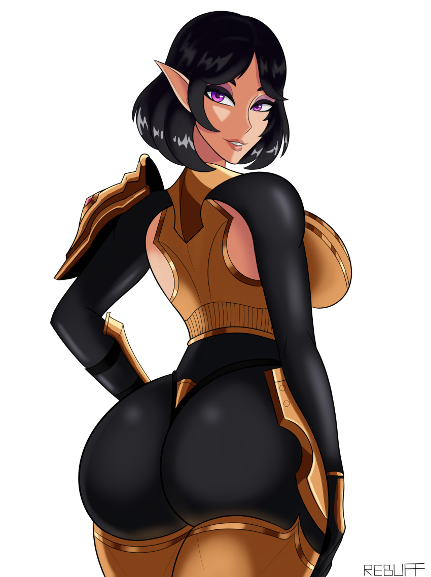 1girls absurd_res absurdres alternate_color alternate_color_scheme alternate_colors alternate_hair_color armor ass ass_focus big_ass big_butt black_hair bodysuit breasts bubble_ass bubble_butt curvaceous curvy elf elf_ears fat_ass female female_focus female_only golden_skye hi_res high_resolution highres large_ass light-skinned_female light_skin long_ears looking_at_viewer looking_back medium_hair paladins paladins_champions_of_the_realm pointy_ears pov_eye_contact purple_eyes rebuffedtax614 sideboob simple_background skye_(paladins) smile smiling smiling_at_viewer solo solo_female solo_focus tagme thick_ass voluptuous voluptuous_female white_background