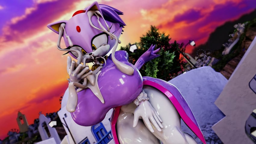 16:9 3d 3d_(artwork) big_breasts blaze_the_cat blender_(software) breasts clothing covered_in_cum cum cum_covered cum_in_ear cum_in_mouth cum_on_face cum_splatter domestic_cat dress felid feline felis female female_focus gesture hi_res huge_breasts latex_dress mammal outside palisal public rubber sega solo sonic_(series) sonic_the_hedgehog_(series) tears thick_thighs waving widescreen