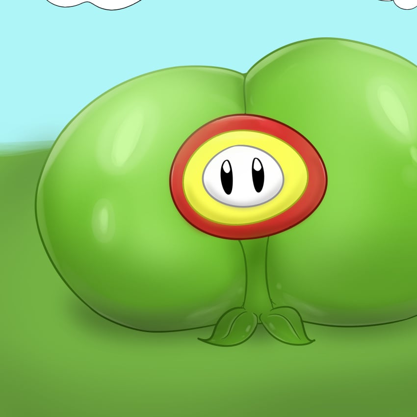 ass ass_bigger_than_head fire_flower flora_fauna flower green_skin guywithdapen hi_res huge_ass hyper hyper_ass mario_(series) nintendo non-human nude shiny_skin simple_background