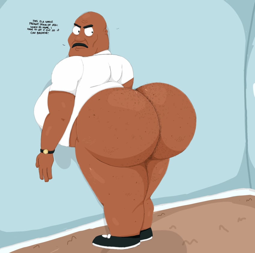 1boy animehikaridesu ass_focus bald beer_belly big_ass big_belly big_butt black_man dark-skinned_male dilf family_guy gdilf gigantic_ass gigantic_butt hairy_ass hairy_butt huge_ass huge_butt levar_brown male male_focus male_only moustache pantsless round_belly sneakers solo solo_male the_cleveland_show thick_thighs toony wrist_watch