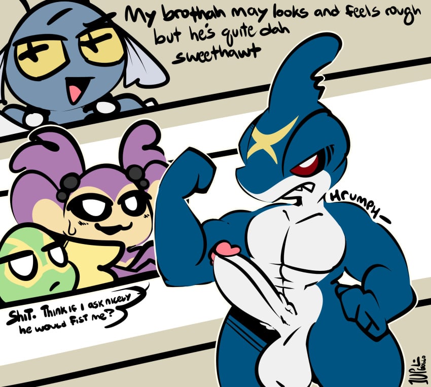 1-upclock abs aipom anthro asking_another audrey_(1-upclock) balls big_balls big_penis bigal_(1-upclock) brother_(lore) brother_and_sister_(lore) chinchou dialogue female flexing gem generation_2_pokemon generation_3_pokemon genitals group hair_beads hi_res jewelry karen_(1-upclock) kecleon lulu_(1-upclock) male muscular muscular_male necklace nervous_sweat nintendo pearl_(gem) pearl_necklace penis pokemon pokemon_(species) sharpedo sibling_(lore) sister_(lore)