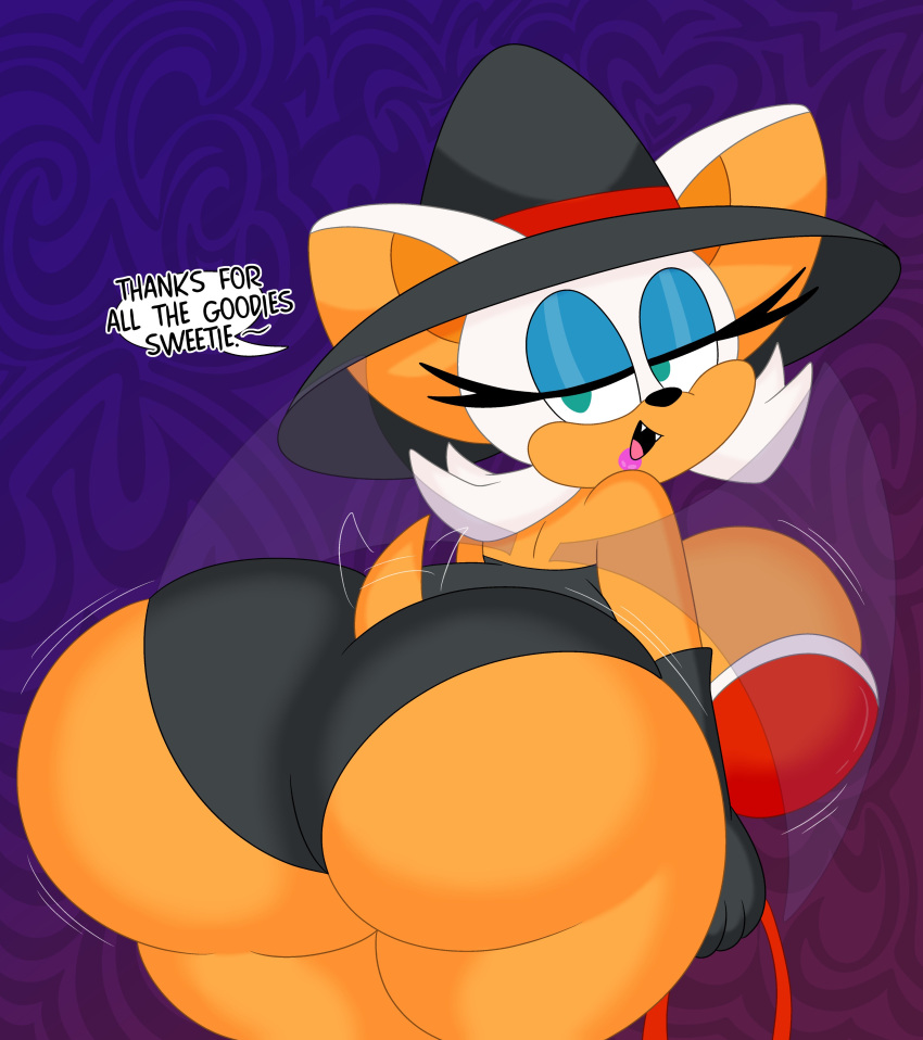 1girls 3barts alternate_ass_size alternate_breast_size anthro ass_bigger_than_head ass_focus big_ass big_breasts big_butt breasts_bigger_than_head furry huge_ass huge_breasts rouge_the_bat sole_female sonic_(series) talking_to_viewer wings witch_costume witch_hat