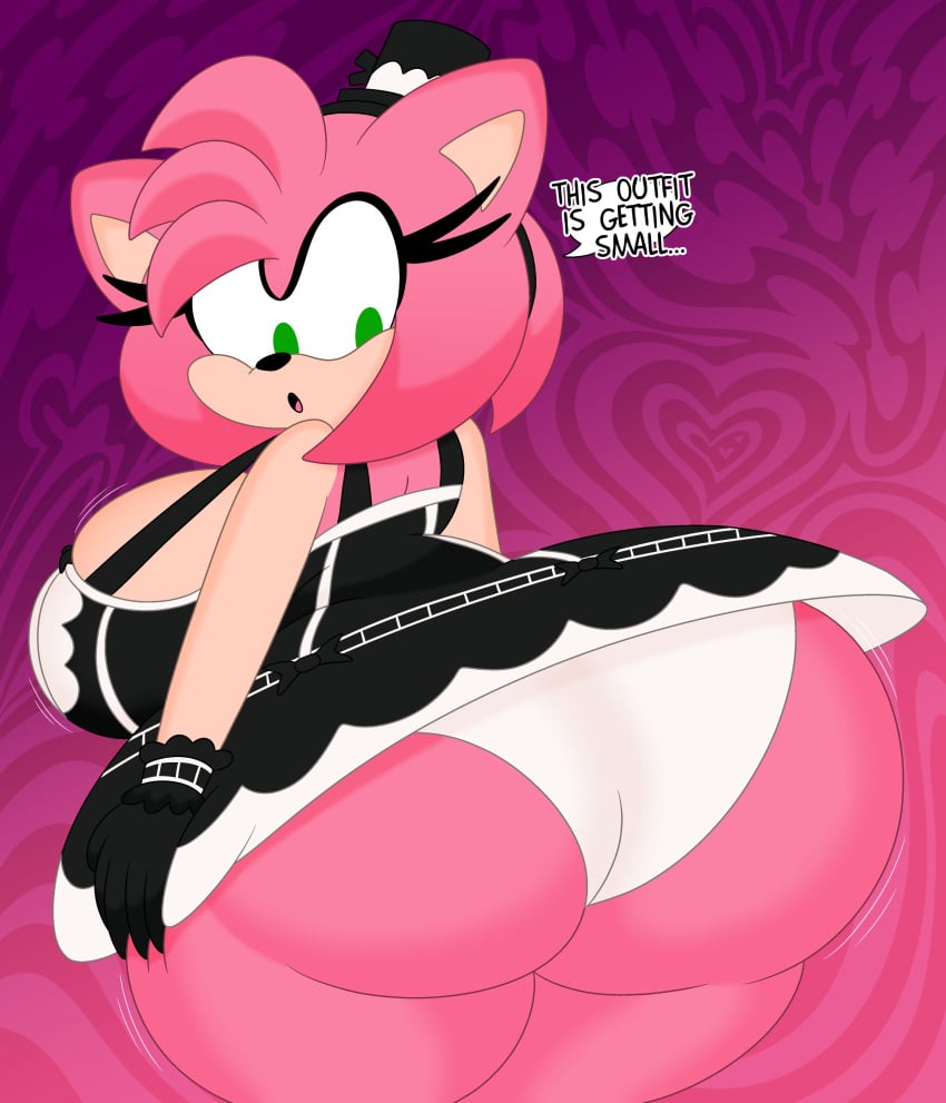 3barts amy_rose ass_focus big_ass big_breasts big_butt breasts_bigger_than_head green_eyes maid_uniform pink_hair sole_female sonic_(series) talking_to_viewer