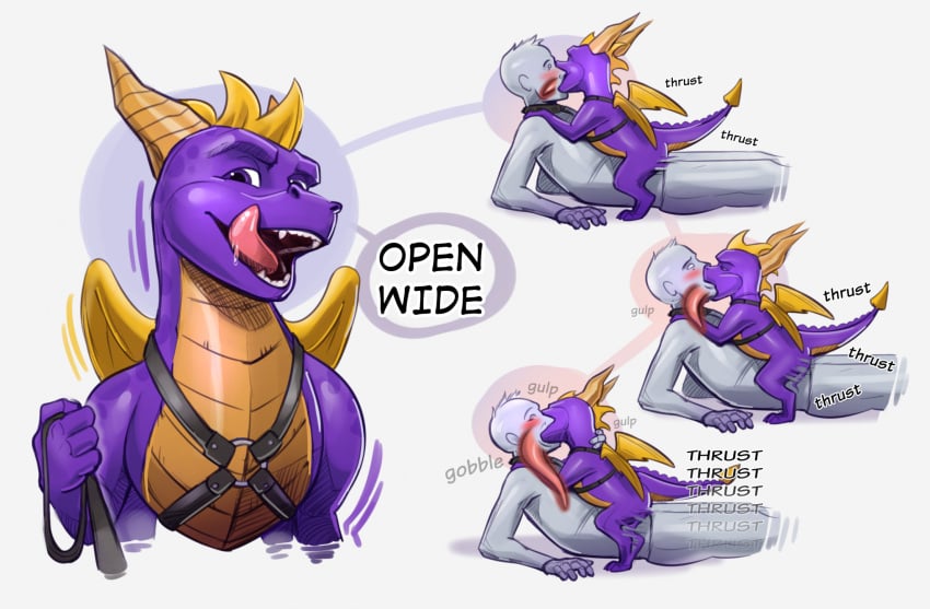 activision anthro blush dragon duo french_kissing harness hi_res hump humping kissing leash long_tongue lotolotl male male/male spyro spyro_the_dragon text thrust tongue xray_view