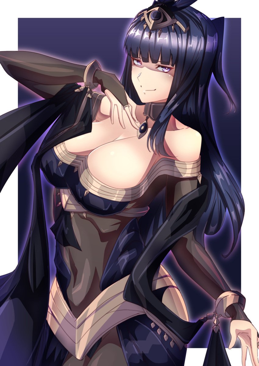 alternate_costume blunt_bangs bodystocking breasts bridal_gauntlets female female_only fire_emblem fire_emblem_awakening fire_emblem_heroes looking_at_viewer nintendo official_alternate_costume plegian solo tharja_(fire_emblem) tharja_(plegian)_(fire_emblem) to_(tototo_tk)