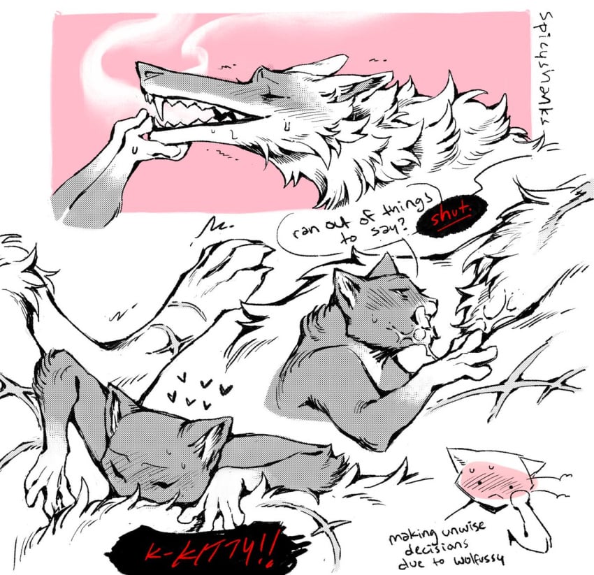 anthro blush blush_lines blushing_profusely bodily_fluids canid canine canis closed_eyes cunnilingus death_(puss_in_boots) dialogue domestic_cat dreamworks duo english_text facial_markings felid feline felis female fluffy grin happy head_markings heart interspecies kitty_softpaws licking licking_lips licking_own_lips looking_pleasured male male/female mammal markings mask_(marking) messy nude oral prick_ears puss_in_boots_(dreamworks) puss_in_boots_the_last_wish scar scribbleshanks sex sexual_contact sharp_fangs sharp_teeth signature size_difference smile smoke smoke_from_mouth speech_bubble sweat sweatdrop teasing teeth text tongue tongue_out tuxedo_cat vaginal_penetration wet whiskers wolf