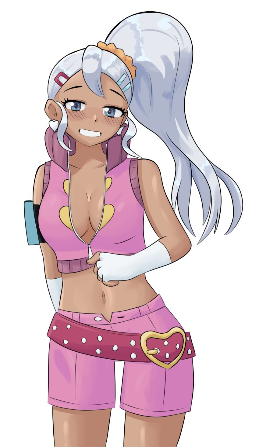 1girls bakudon bakugan bakugan_battle_brawlers breasts female female_only grin julie_makimoto ponytail white_hair