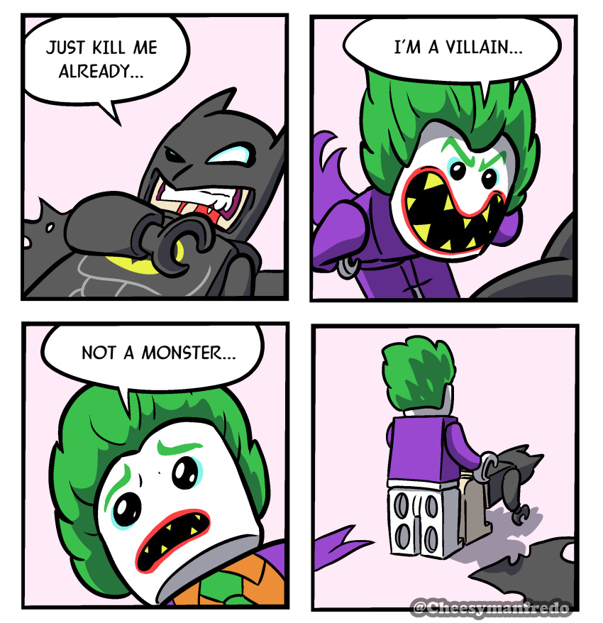 2boys batman batman_(series) bent_over blood bottomless cheesymanfredo comic dc_comics funny gay homosexual lego meme sex speech_bubble the_joker toony yaoi