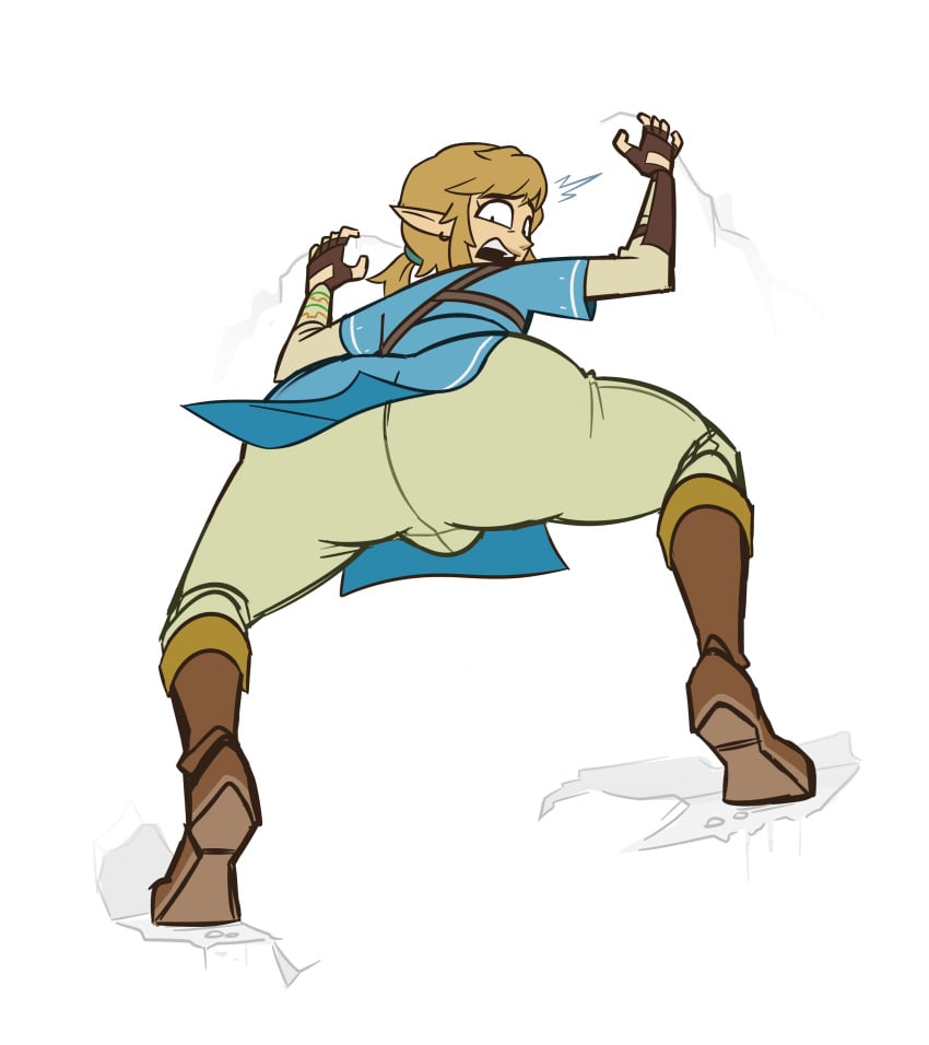 1boy alttenn ass backsack big_ass big_butt big_thighs blonde_hair boots breath_of_the_wild champion's_tunic climbing edited fat_thighs from_behind from_below huge_ass link link_(breath_of_the_wild) looking_at_viewer male_only nintendo oddtenn open_mouth penis piercing shocked solo tenuousoddity the_legend_of_zelda the_legend_of_zelda:_breath_of_the_wild thighs tight_pants twink