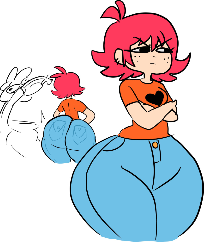 1girls arms_crossed ass ass_focus big_ass bottom_heavy fat_ass female female_focus female_only flat_chest fully_clothed huge_ass huge_thighs hyper hyper_ass jeans lemonadepikachu massive_ass red_hair round_ass sam_(lemonadepikachu) solo thick_ass thick_thighs wide_hips