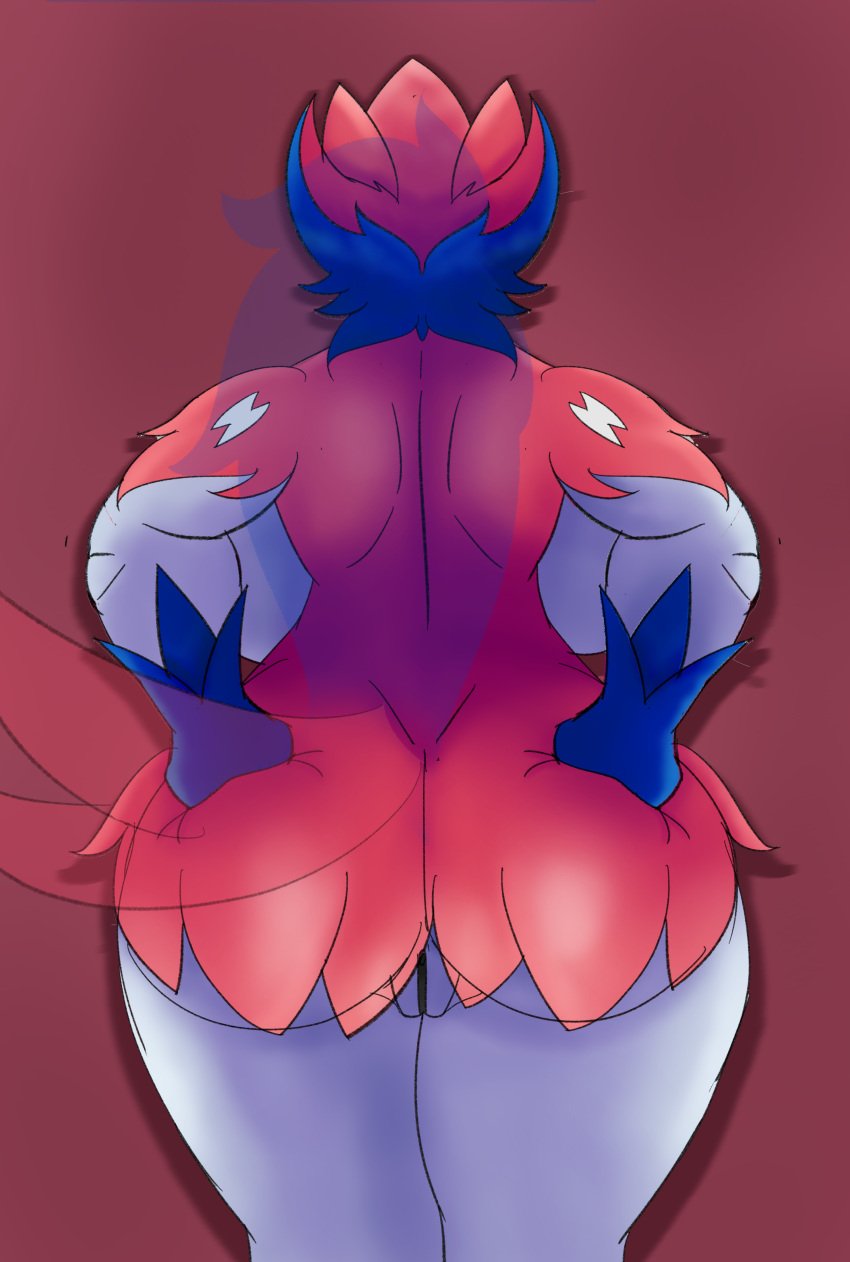 absurd_res anthro anthrofied ass back_boob big_breasts big_butt breasts canid chillyspicky female generation_8_pokemon genitals gloves_(marking) hands_on_hips hi_res legendary_pokemon mammal markings nintendo pokemon pokemon_(species) pseudo_clothing pussy rear_view slightly_chubby solo thick_thighs upskirt wide_hips zamazenta