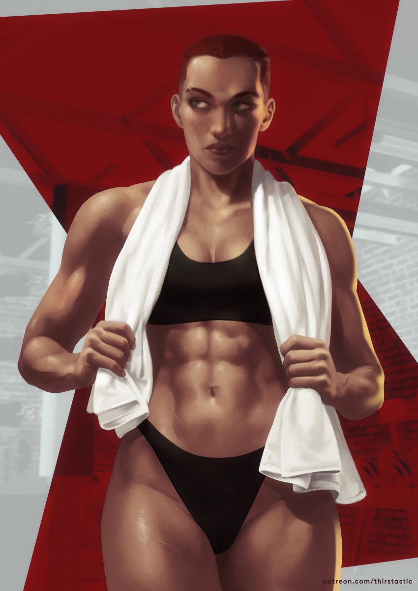 abs black_widow_(marvel) dima_ivanov female female_focus female_only marvel muscles muscular scars thirstastic towel underwear_only