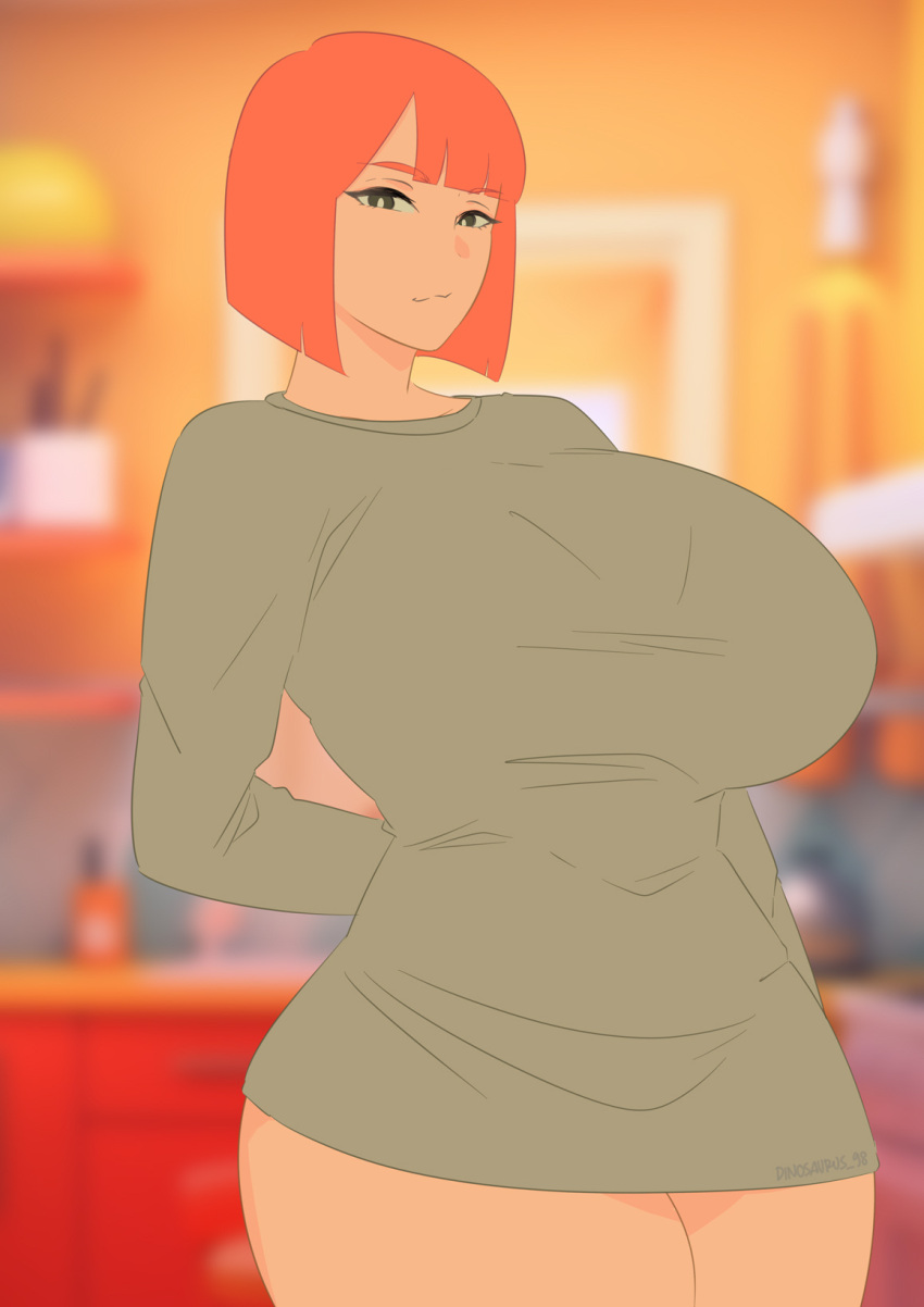 1girls alternate_breast_size big_breasts bob_cut breasts busty curvaceous curvy curvy_body curvy_female curvy_figure dinosaurus_98 female huge_breasts large_breasts mcdonald's milf mom_(japanese_mcdonald's_commercial) mother orange_hair voluptuous yoru_mac