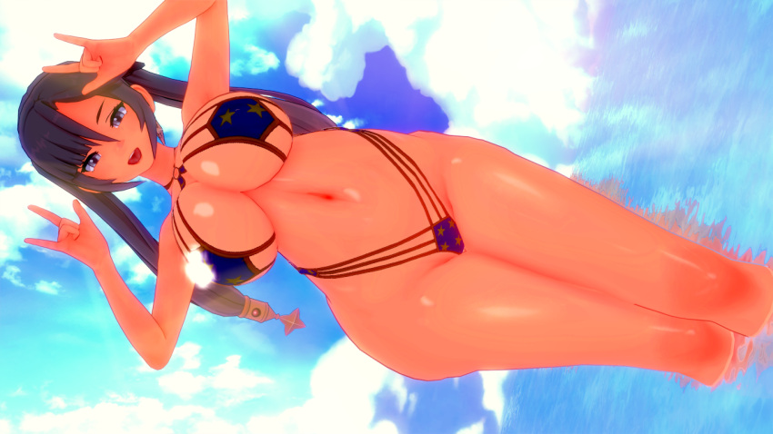 1girls bikini breasts codeyumi female female_only genshin_impact mona_(genshin_impact) solo thick_thighs