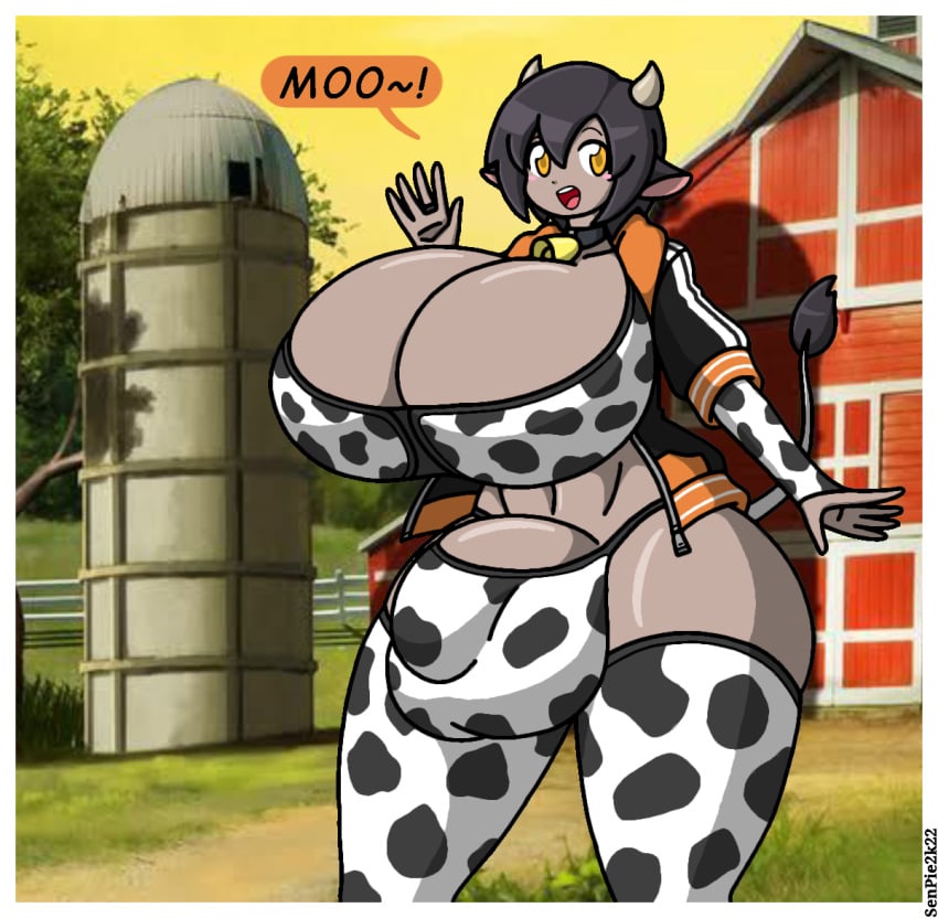 1futa alternate_version_available animal_ears balls big_breasts breasts breasts_bigger_than_head clothed clothing cow_print dark-skinned_futanari dark_skin flaccid futa_only futanari huge_balls huge_breasts huge_cock humanoid humanoid_penis hyper kemonomimi looking_at_viewer mostly_nude penis solo solo_futa standing verykinkypie