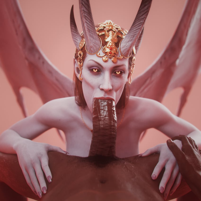 1boy 1girls 3d baldur's_gate baldur's_gate_3 big_penis blowjob blowjob_face dark-skinned_male dark_skin devil dungeons_and_dragons fellatio female forgotten_realms glowing horn horns huge_cock large_penis leeterr looking_up male male/female mizora penis purple_skin red_hair saliva_on_penis sucking sucking_penis wings