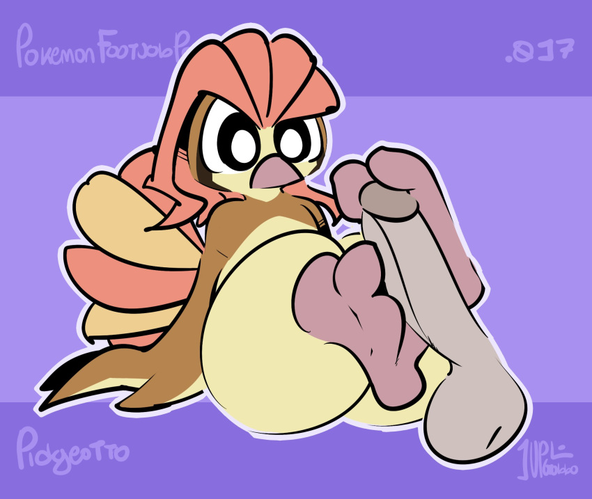 1-upclock 2023 2_toes ambiguous_gender anthro balls beak big_penis brown_body brown_feathers disembodied_penis duo english_text erection feathers feet feet_on_penis foot_fetish foot_play footjob generation_1_pokemon genitals grey_balls grey_penis hi_res looking_at_genitalia looking_at_penis male male/ambiguous multicolored_body multicolored_feathers nintendo number penis pidgeotto pokemon pokemon_(species) purple_background sex simple_background sitting soles talons text toes two-footed_footjob two_tone_body two_tone_feathers watermark