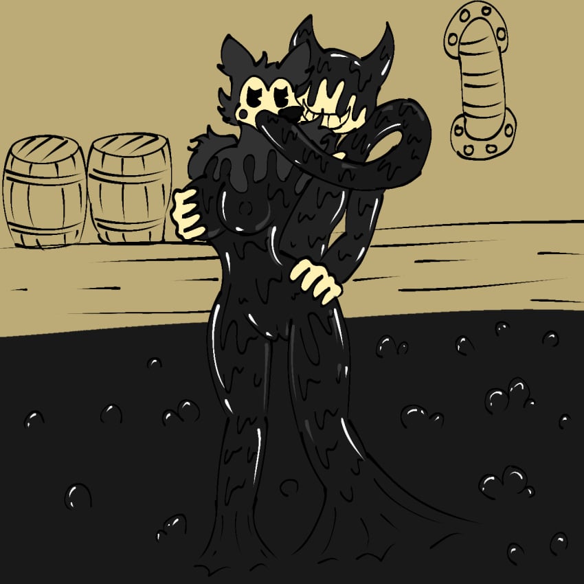 anthro bendy_and_the_ink_machine bendy_the_dancing_demon boris_the_wolf canid canine canis demon female hi_res ink male male/female mammal rule_63 tentacle wolf