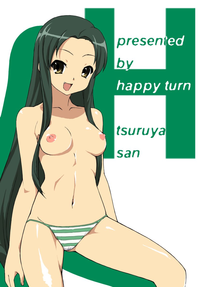 anime_style big_eyes breasts female female_only human nipples pale_skin pointy_chin sitting solo suzumiya_haruhi_no_yuuutsu tagme topless tsuruya